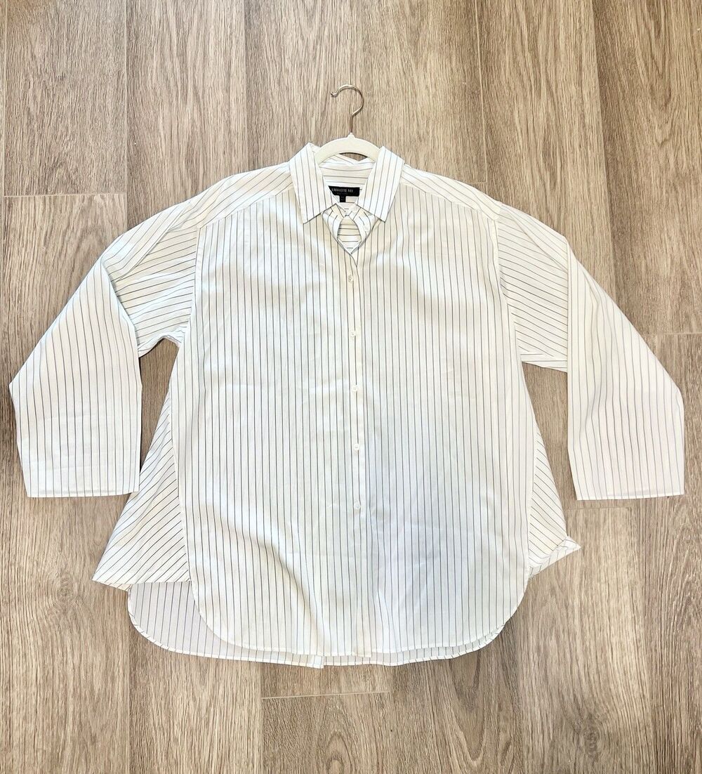Lafayette 148 Tunic Blouse M/L White Stripe Button Down Lagenlook Artsy Modern - Picture 6 of 16